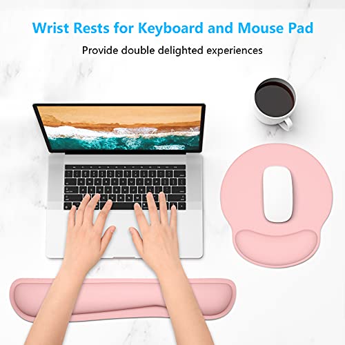 Dapesuom Keyboard Wrist Rest and Mouse Pad with Wrist Support, Memory Foam Cushion for Keyboard and Mouse Set, Ergonomic Desktop Pad Rests with Non Slip Base for Easy Typing & Pain Relief, Rose Pink - Image 2