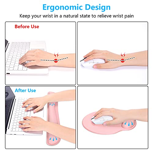 Dapesuom Keyboard Wrist Rest and Mouse Pad with Wrist Support, Memory Foam Cushion for Keyboard and Mouse Set, Ergonomic Desktop Pad Rests with Non Slip Base for Easy Typing & Pain Relief, Rose Pink - Image 3