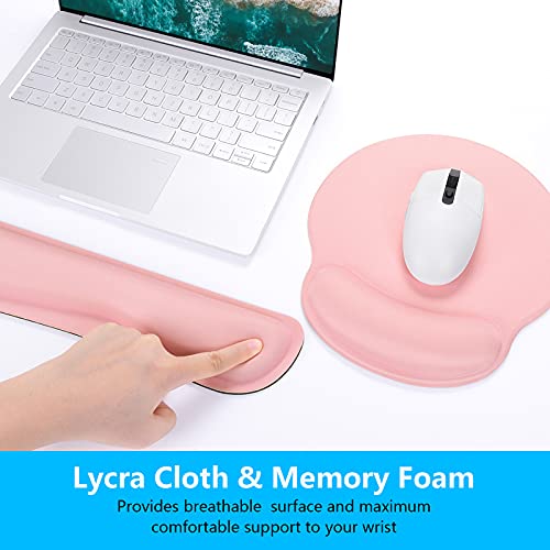 Dapesuom Keyboard Wrist Rest and Mouse Pad with Wrist Support, Memory Foam Cushion for Keyboard and Mouse Set, Ergonomic Desktop Pad Rests with Non Slip Base for Easy Typing & Pain Relief, Rose Pink - Image 4