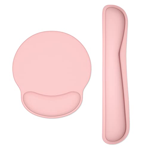 Dapesuom Keyboard Wrist Rest and Mouse Pad with Wrist Support, Memory Foam Cushion for Keyboard and Mouse Set, Ergonomic Desktop Pad Rests with Non Slip Base for Easy Typing & Pain Relief, Rose Pink - Image 1