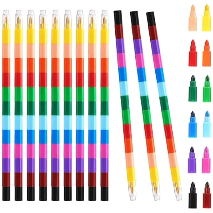 12-COLOR STACKING CRAYONS, CREATIVE BUILDING BLOCK CRAYONS FOR KIDS, DETACHABLE RAINBOW DRAWING PENS, FUN ART SUPPLIES AND GIFTS FOR KIDS (6-12 PIECES) - Image 1
