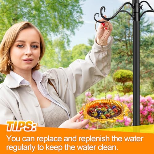Acostop Bee Feeder with Vivid Sunflower Design - Anti-Rust Iron Bee Watering Station for Feeding, Colorful Butterfly Bath Bowl Cup with 15 Glass Marbles for Outdoor Yard Garden Decor Gifts (Gold) - Image 5
