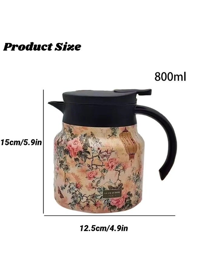 ShebSheb Vintage Floral Pattern Teapot, Stainless Steel Thermal Carafe with Lid, Built-In Infuser, Insulated Heat Retention Flask with Handle for Hot Drinks - Image 5