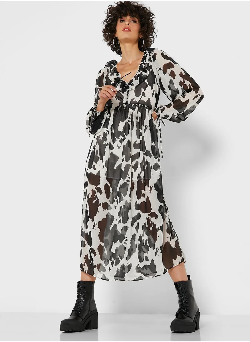 TOPSHOP Tie Detail Printed Dress