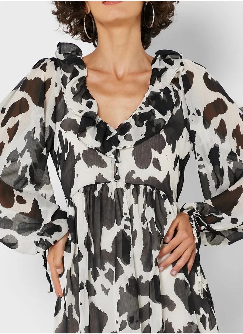 TOPSHOP Tie Detail Printed Dress