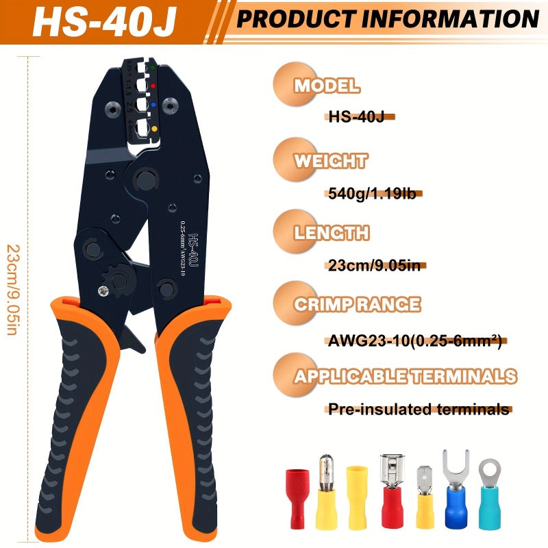 Heavy Duty Crimping Pliers YRHS 40J for Automotive Wire AWG 23 10 - Image 3