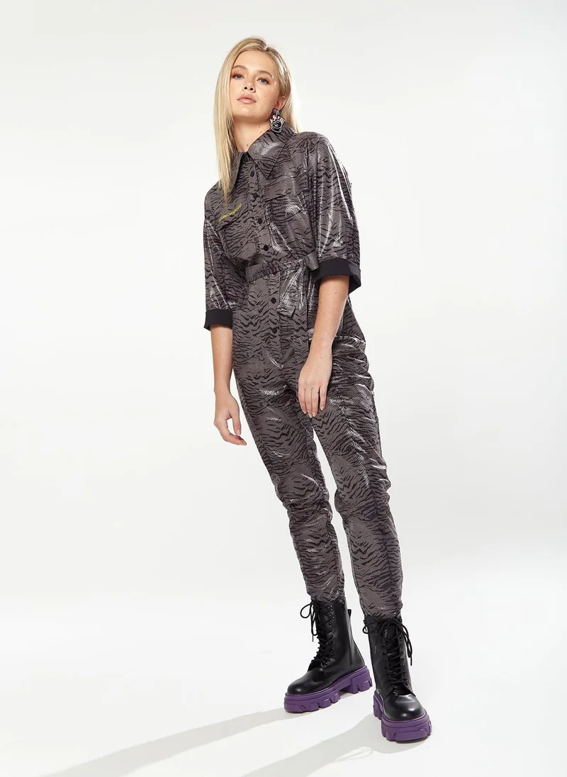 house of holland  Jumpsuit in Grey Wet Look Zebra Stripe for Women | Best Price UAE