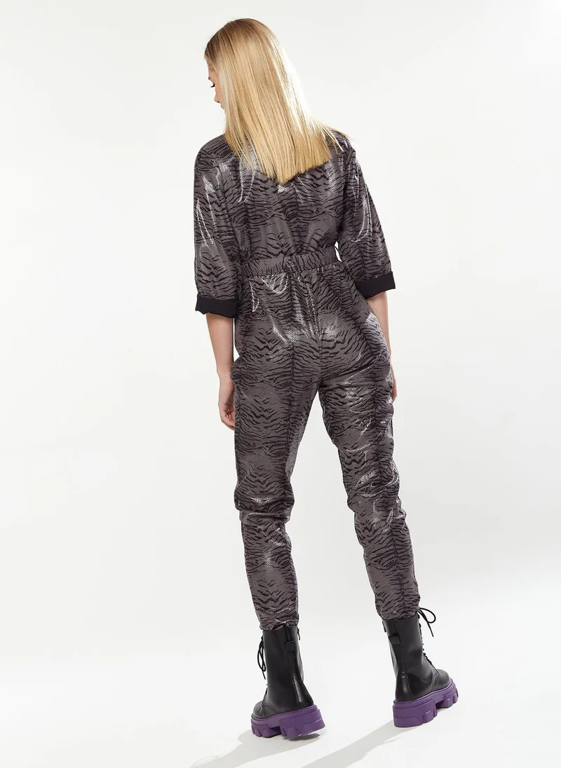 house of holland  Jumpsuit in Grey Wet Look Zebra Stripe for Women | Best Price UAE