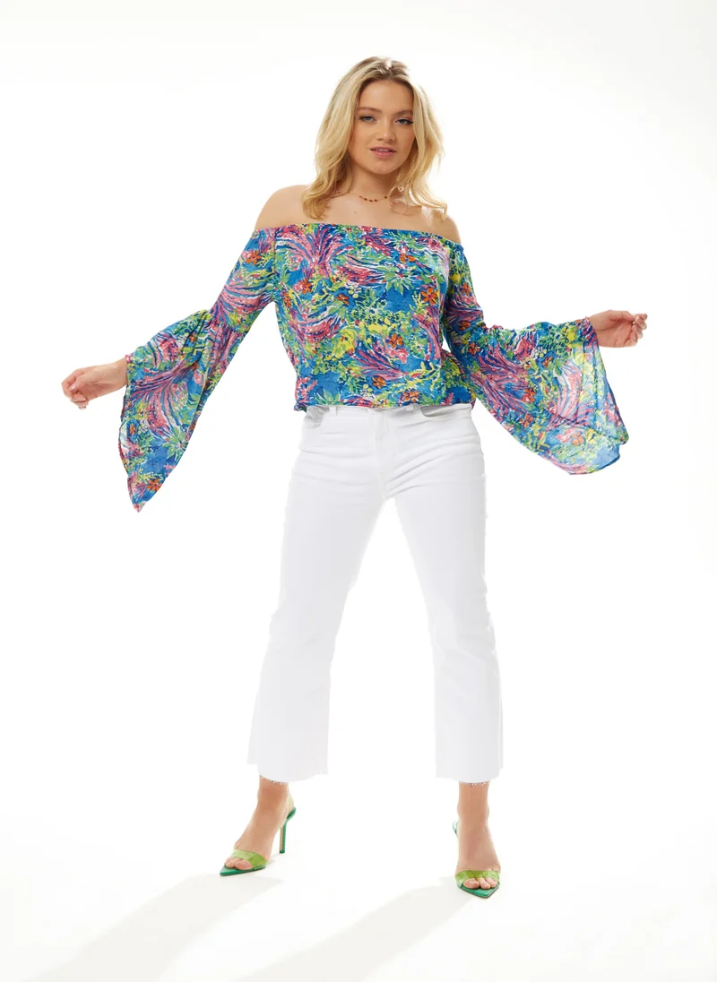 Liquorish Off Shoulder Multicolour Top