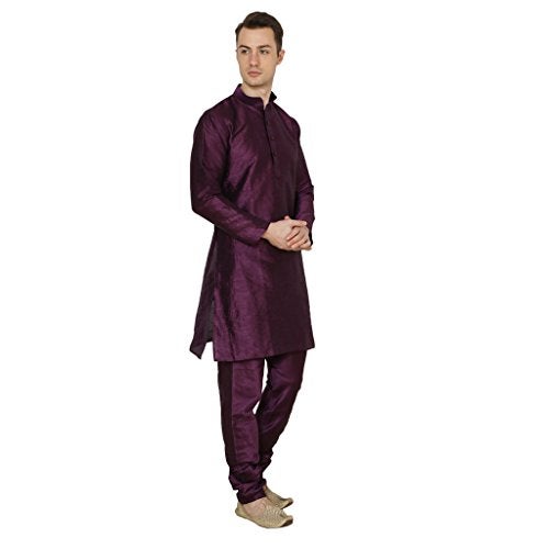 Royal Kurta Men's Silk Blend Solid Kurta Pyjama Purple - Image 4