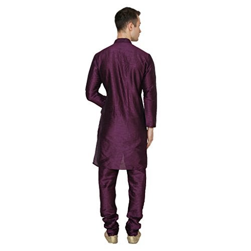 Royal Kurta Men's Silk Blend Solid Kurta Pyjama Purple - Image 2