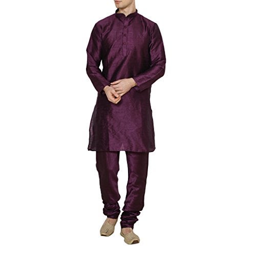 Royal Kurta Men's Silk Blend Solid Kurta Pyjama Purple - Image 1