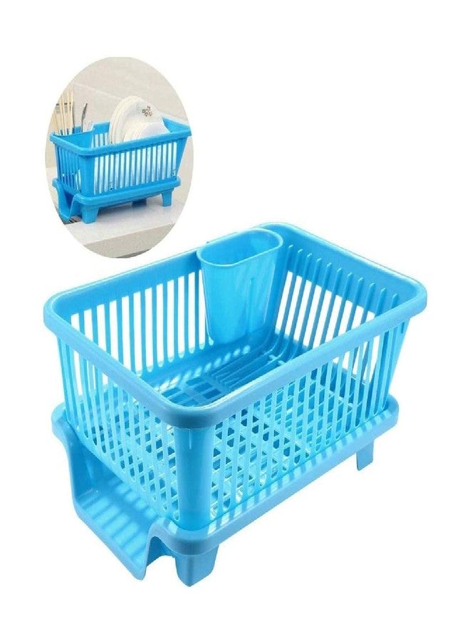 STERILIX Kitchen 3 in 1 Large Multi-Function Sink Set Water Draining Dish Rack Drainer Tray for Kitchen Washing Basket with Removable Tray (Blue) - Image 3