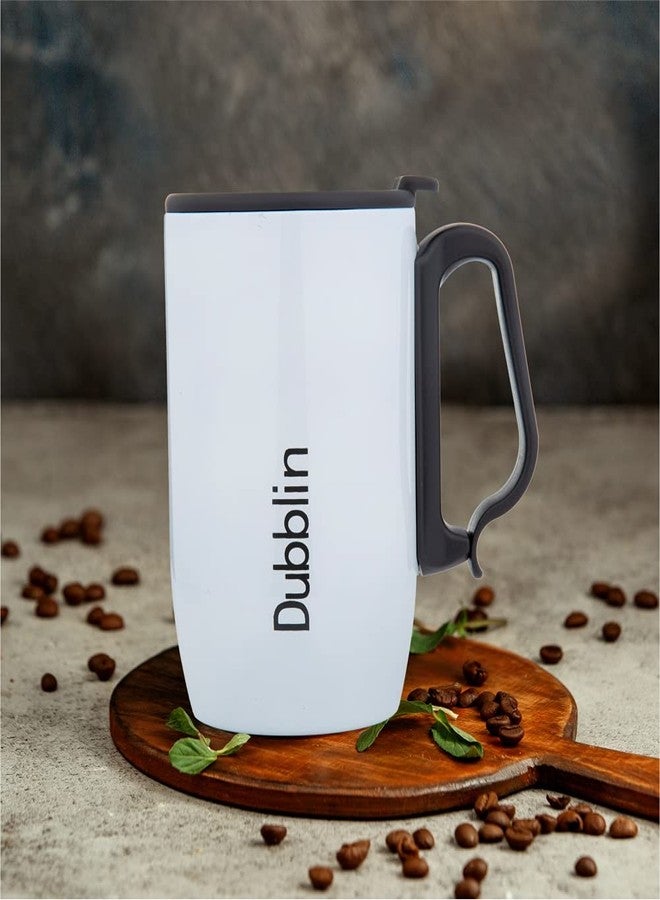 DUBBLIN Refresh Stainless Steel Unbreakable Tea Coffee Mug Double Wall with Handle and Lid, Wide Mouth Mug Keeps Beverages Hot & Cold 350 ML White - Image 5