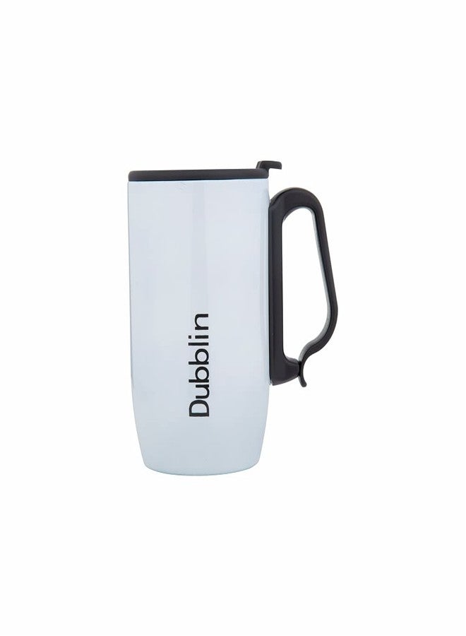 DUBBLIN Refresh Stainless Steel Unbreakable Tea Coffee Mug Double Wall with Handle and Lid, Wide Mouth Mug Keeps Beverages Hot & Cold 350 ML White - Image 1
