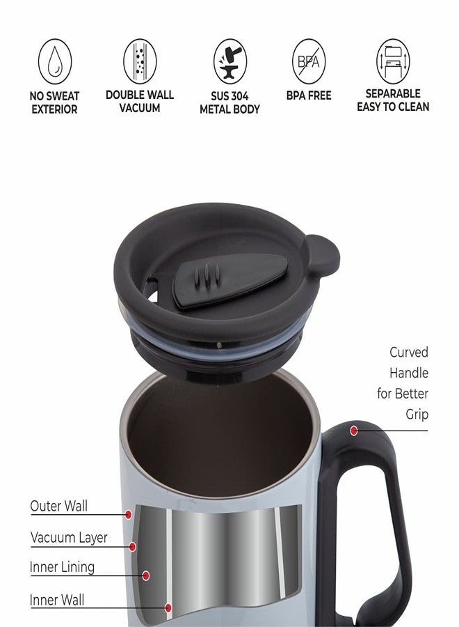 DUBBLIN Refresh Stainless Steel Unbreakable Tea Coffee Mug Double Wall with Handle and Lid, Wide Mouth Mug Keeps Beverages Hot & Cold 350 ML White - Image 2