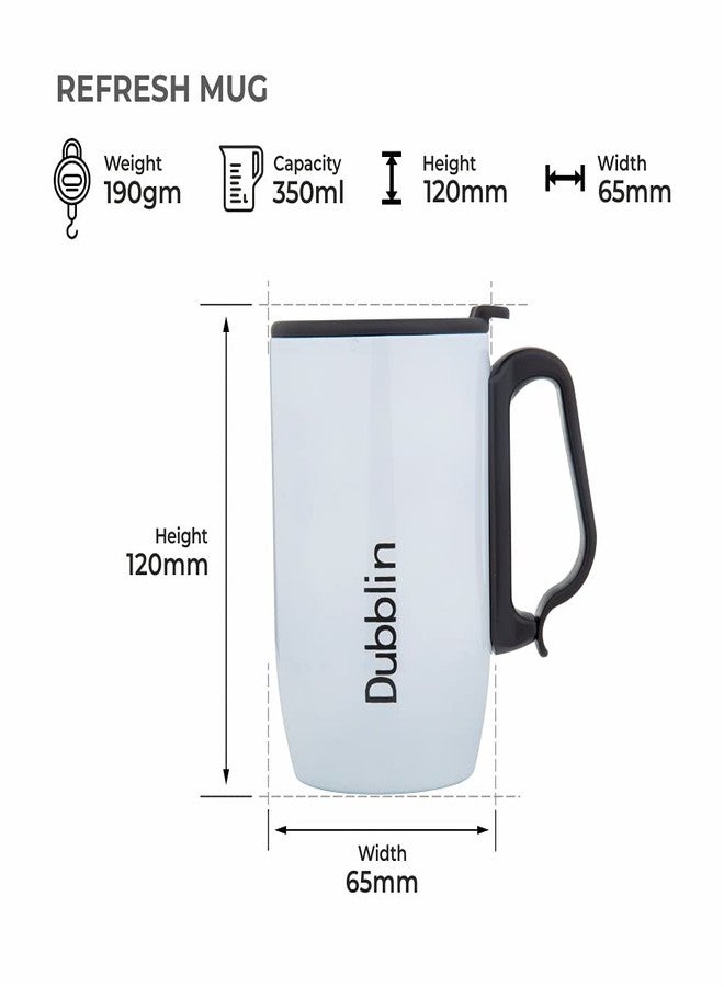 DUBBLIN Refresh Stainless Steel Unbreakable Tea Coffee Mug Double Wall with Handle and Lid, Wide Mouth Mug Keeps Beverages Hot & Cold 350 ML White - Image 3