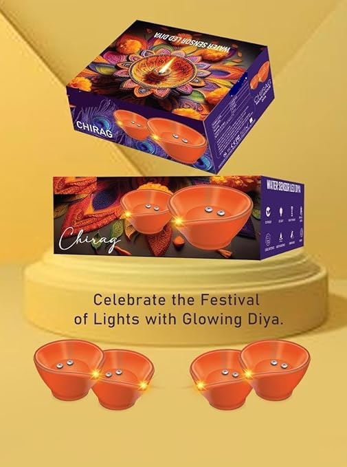 NISHIV Water Sensor Led Deepak Diya No Oil No Electricity EcoFriendly led Light Deepak Artificial Deepak with LED Light Battery Operated Traditional Flameless and Smokeless Water Sensor Diva12Pcs - Image 5
