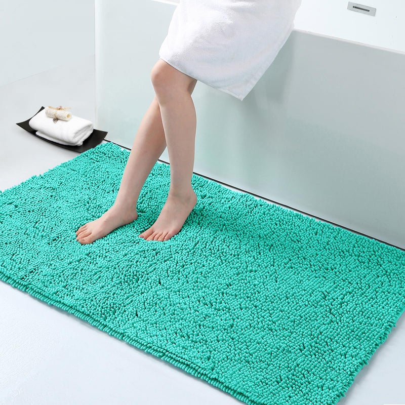 Smiry Luxury Chenille Bathroom Rugs 47x24 Extra Soft and Absorbent Shaggy Bath Mat Machine Washable NonSlip Plush Carpet Runner for Tub Shower and Floor Home Decor Accessories Turquoise