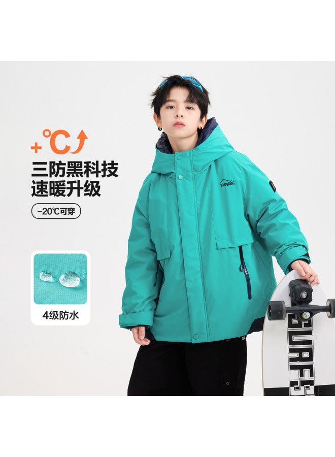 Boys' Winter Clothing Color-blocked Faux Two-piece Down Jacket  New Children's Thickened Cold-proof Hooded Coat
