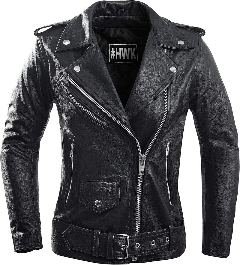 HWK Brando Leather Motorcycle Jacket for Women, Genuine Leather Jacket for Weather & Water Resistant Motorbike Riding - Image 1
