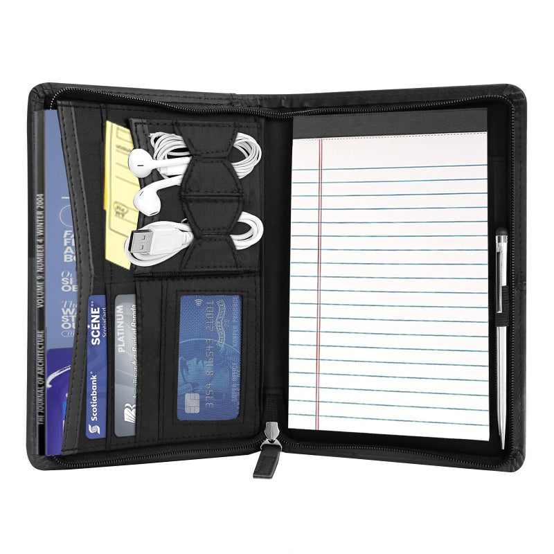 Konper Junior Padfolio Portfolio with 5 x 8 Writing Pad, A5 Business Portfolio Binder Folder Organizer Multi-Function Combination Case for Women/Men, Black - Image 2