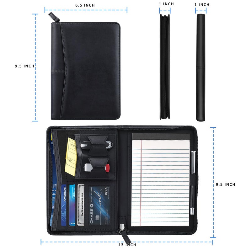 Konper Junior Padfolio Portfolio with 5 x 8 Writing Pad, A5 Business Portfolio Binder Folder Organizer Multi-Function Combination Case for Women/Men, Black - Image 3