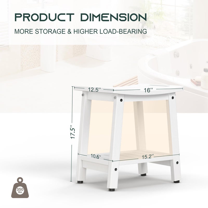BEKVEM Shower Bench for Inside Shower - White HDPE Shower Stool Waterproof - Spa Bathroom Seat Chair with Handle, Storage Shelf, Adjustable Feet - Indoor/Outdoor, Weather Resistant - Image 3