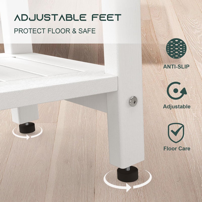 BEKVEM Shower Bench for Inside Shower - White HDPE Shower Stool Waterproof - Spa Bathroom Seat Chair with Handle, Storage Shelf, Adjustable Feet - Indoor/Outdoor, Weather Resistant - Image 5