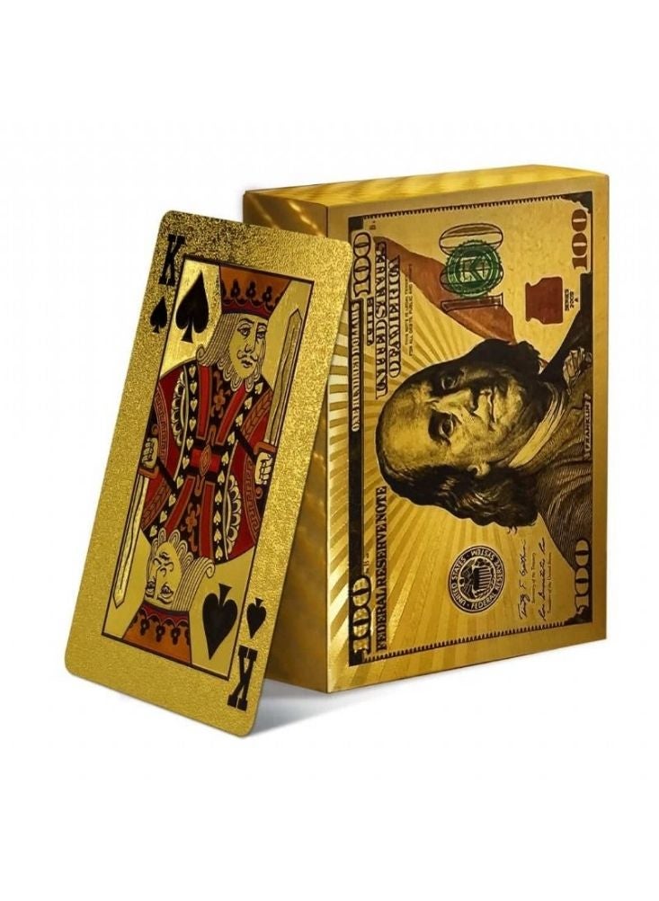 بريميم أوراق لعب ذهبية فاخرة مقاومة للماء بتصميم ورقة المئة دولار - Image 2