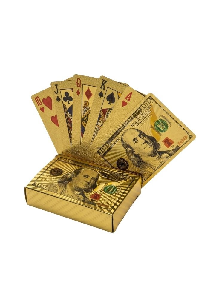 بريميم أوراق لعب ذهبية فاخرة مقاومة للماء بتصميم ورقة المئة دولار - Image 1