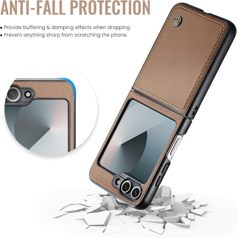Rerzoiro Case for Samsung Galaxy Z Flip 6 Case, Case Premium PU Leather + Hard PC durable Ultra-thin Case Anti-Fingerprint Heavy Duty Rugged Protective Cover for Samsung Z Flip 6, Brown - Image 5