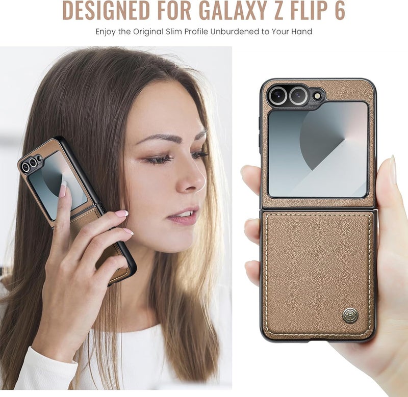 Rerzoiro Case for Samsung Galaxy Z Flip 6 Case, Case Premium PU Leather + Hard PC durable Ultra-thin Case Anti-Fingerprint Heavy Duty Rugged Protective Cover for Samsung Z Flip 6, Brown - Image 2