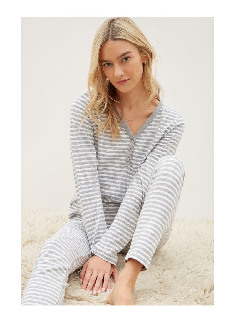 DOROTHY PERKINS - Grey White Grandad Top And Leggings Set - Image 1