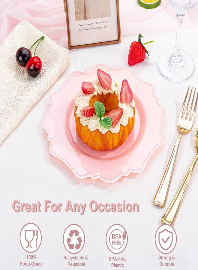 COLOSUS 60pcs Pink Plastic Dessert Plates - 8.25 Inch- Heavy Duty Disposable Plastic Appetizer/Salad/Cake Plates for Party Wedding and Everyday Use - Image 5