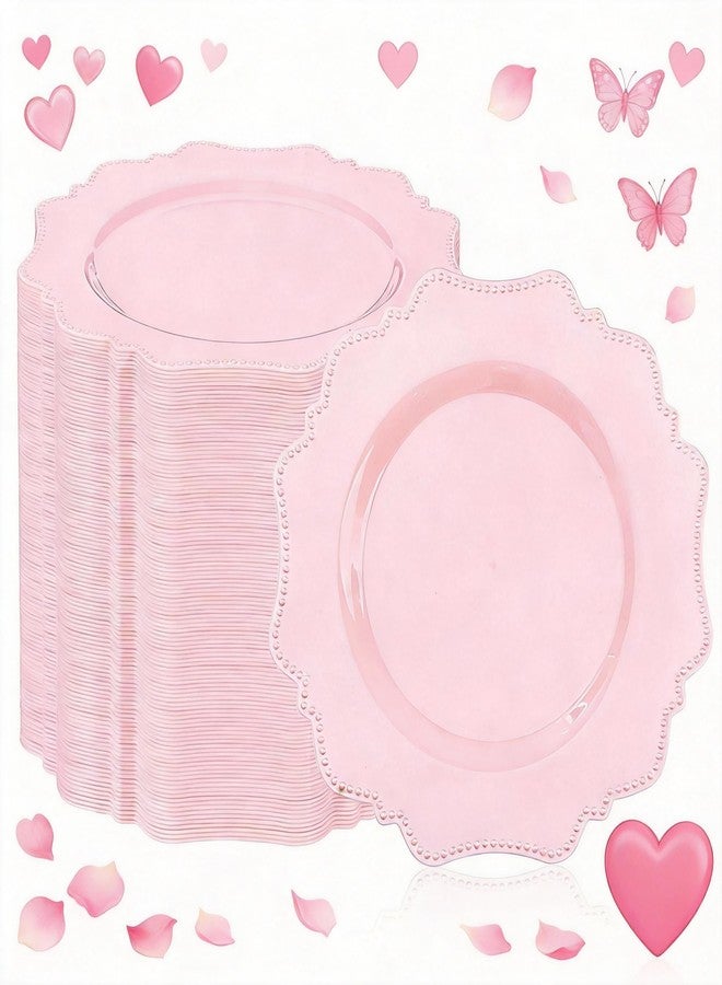 COLOSUS 60pcs Pink Plastic Dessert Plates - 8.25 Inch- Heavy Duty Disposable Plastic Appetizer/Salad/Cake Plates for Party Wedding and Everyday Use - Image 1