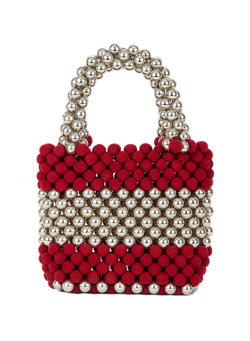 Handmade Beaded Bag Burgundy & Silver – Fully Handcrafted Elegant Evening Handbag - Image 1