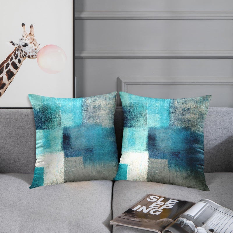 Britimes Britimes Throw Pillow Covers Modern Home Art Decor  20 x 20 Inches Set of 2 Pillow Cases Decorative  Abstract Oil Painting Pillowcases for Bedroom  Cushion Couch Sofa  Living Room  Teal Peacock Blue  - Image 3