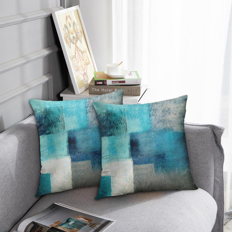 Britimes Britimes Throw Pillow Covers Modern Home Art Decor  20 x 20 Inches Set of 2 Pillow Cases Decorative  Abstract Oil Painting Pillowcases for Bedroom  Cushion Couch Sofa  Living Room  Teal Peacock Blue  - Image 5