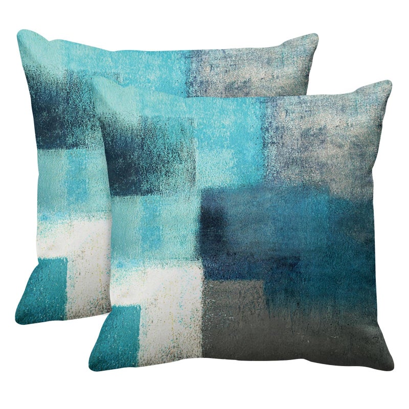 Britimes Britimes Throw Pillow Covers Modern Home Art Decor  20 x 20 Inches Set of 2 Pillow Cases Decorative  Abstract Oil Painting Pillowcases for Bedroom  Cushion Couch Sofa  Living Room  Teal Peacock Blue  - Image 1