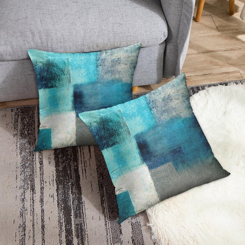 Britimes Britimes Throw Pillow Covers Modern Home Art Decor  20 x 20 Inches Set of 2 Pillow Cases Decorative  Abstract Oil Painting Pillowcases for Bedroom  Cushion Couch Sofa  Living Room  Teal Peacock Blue  - Image 4
