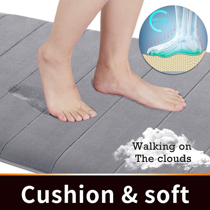 KD ZONE Memory Foam Bath Rectangular MatExtra Soft Non Slip Absorbent Bathroom Rugs Machine Washable Bath Mats for Bathroom Thick Bath Rug Carpet for Bathroom FloorTubShower20X32 InchesGrey - Image 4