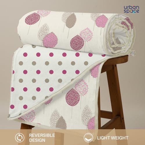 Urban Space 100% Cotton Malmal Single Bed Dohar, All Season Reversible Blanket, Soft, Lightweight and Breathable Ac Dohar/Quilt/Blanket/for Bed, Sofa AC Blanket (58 x 95 inch, Drops Pink) - Image 3