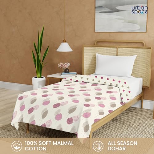 Urban Space 100% Cotton Malmal Single Bed Dohar, All Season Reversible Blanket, Soft, Lightweight and Breathable Ac Dohar/Quilt/Blanket/for Bed, Sofa AC Blanket (58 x 95 inch, Drops Pink) - Image 2