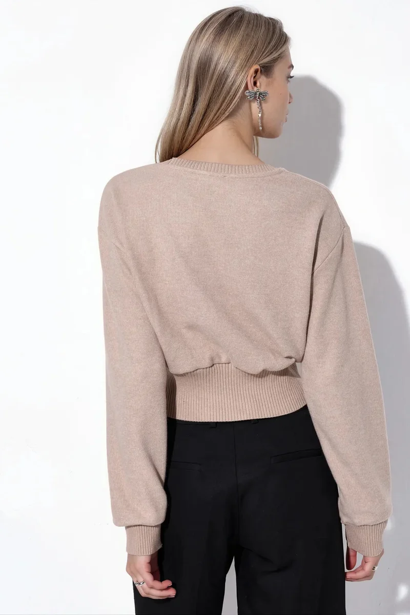 Busem Camel Brown BUSEM Women's Ribbed Crop Crew Neck Sweater for Women | Best Price UAE