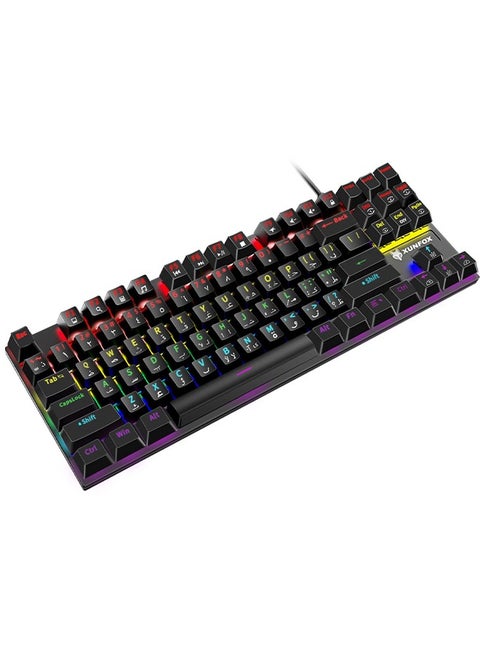 87 Keys Wired Gaming Keyboard,Mechanical Keyboard,Arabic and English Alphabet Combination Keyboard with RGB LED Different Backlight Effects for iOS,Android,Windows and Mac