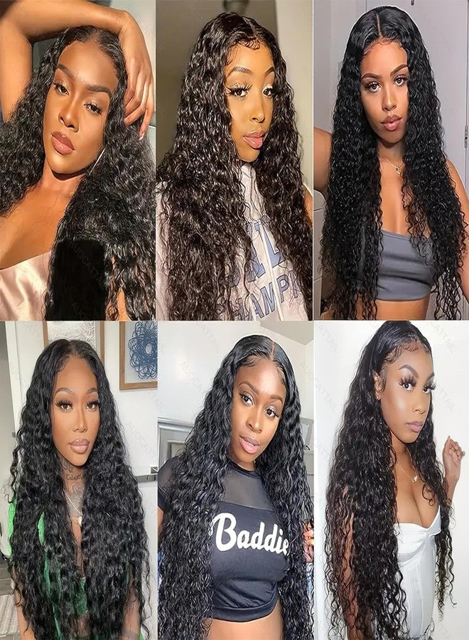 AUOCATTAIL Black Curly Wigs 13x6 HD Transparent Glueless Lace Front Wigs Simulation Human Hair 150 Density Pre Plucked Pre Cut With Baby Hair Deep Wave Wigs for Women (28 Inch) - Image 5