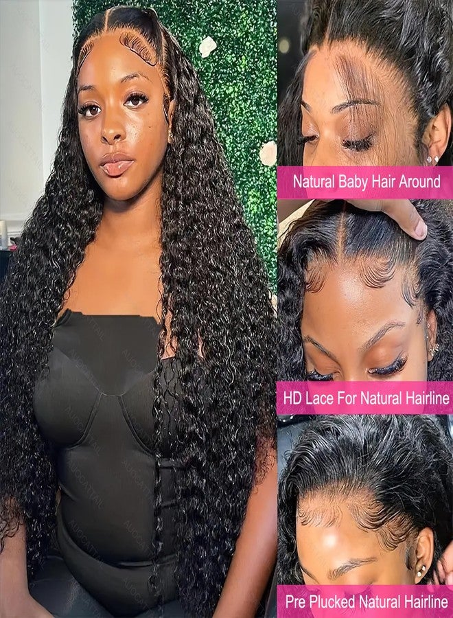 AUOCATTAIL Black Curly Wigs 13x6 HD Transparent Glueless Lace Front Wigs Simulation Human Hair 150 Density Pre Plucked Pre Cut With Baby Hair Deep Wave Wigs for Women (28 Inch) - Image 3