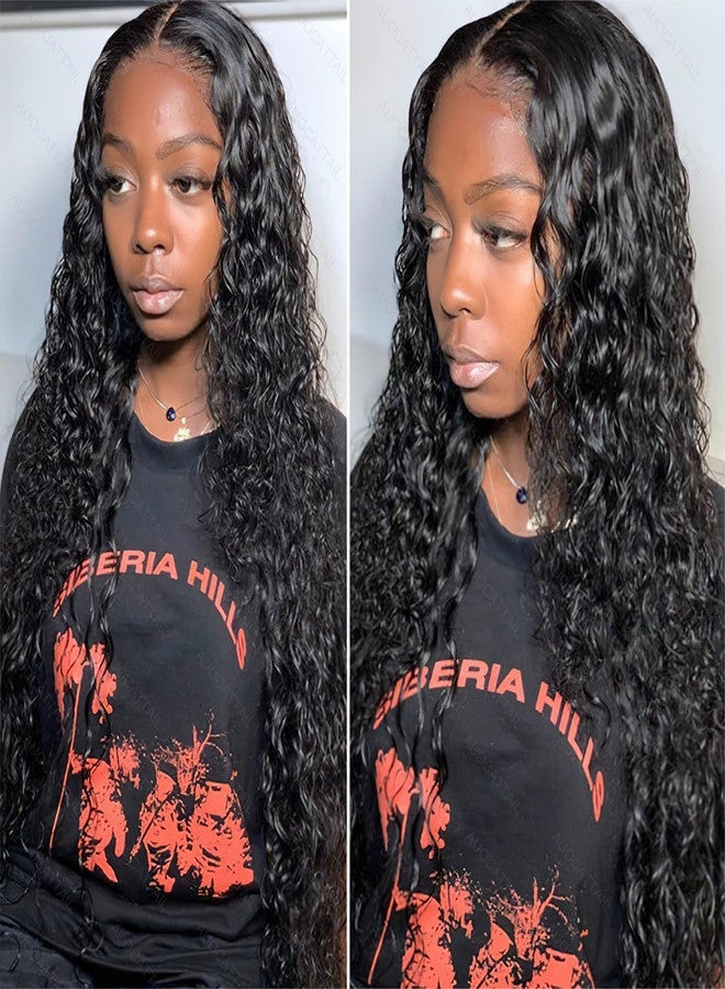 AUOCATTAIL Black Curly Wigs 13x6 HD Transparent Glueless Lace Front Wigs Simulation Human Hair 150 Density Pre Plucked Pre Cut With Baby Hair Deep Wave Wigs for Women (28 Inch) - Image 2