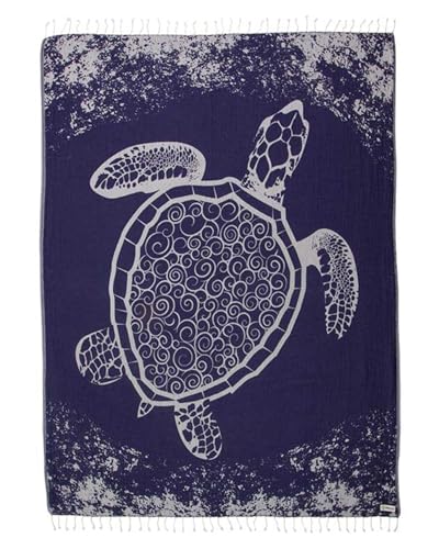 Sand Cloud Large Turkish Beach Towel  Sand Free  100 Organic Turkish Cotton Yarn  Quick Dry Towel for Beach Picnic Blanket or Bath  As Seen on Shark Tank  Marine Life Navy Crush Turtle